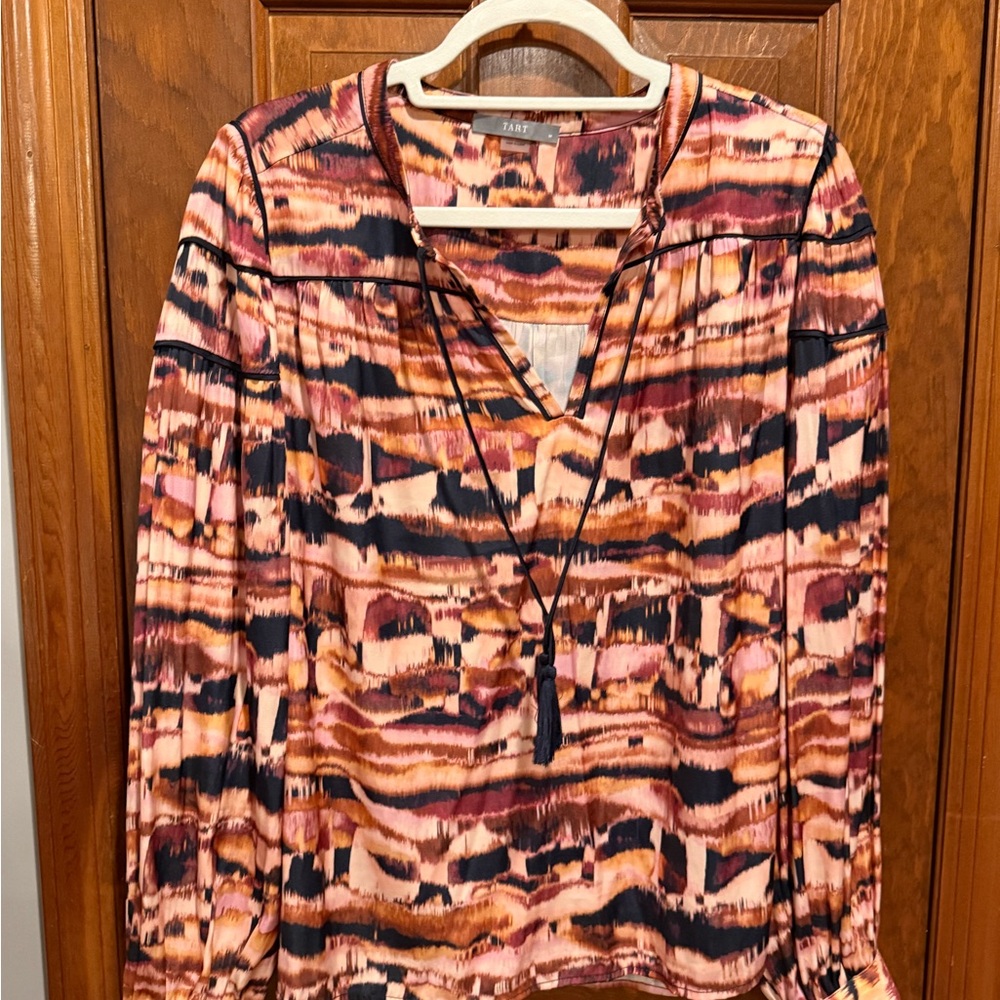 Tart Pink Multi Printed V-Neck Tassel Tunic